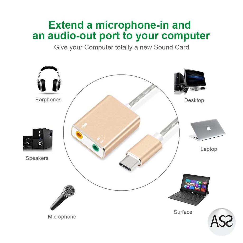 ASS Shop - Woopower External USB Type-C Sound Card 3.5mm AUX &amp; Microphone - MU1