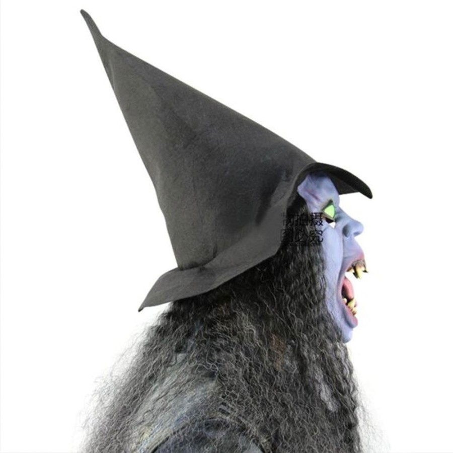 Topeng nenek sihir witch hantu dengan topi dan wig