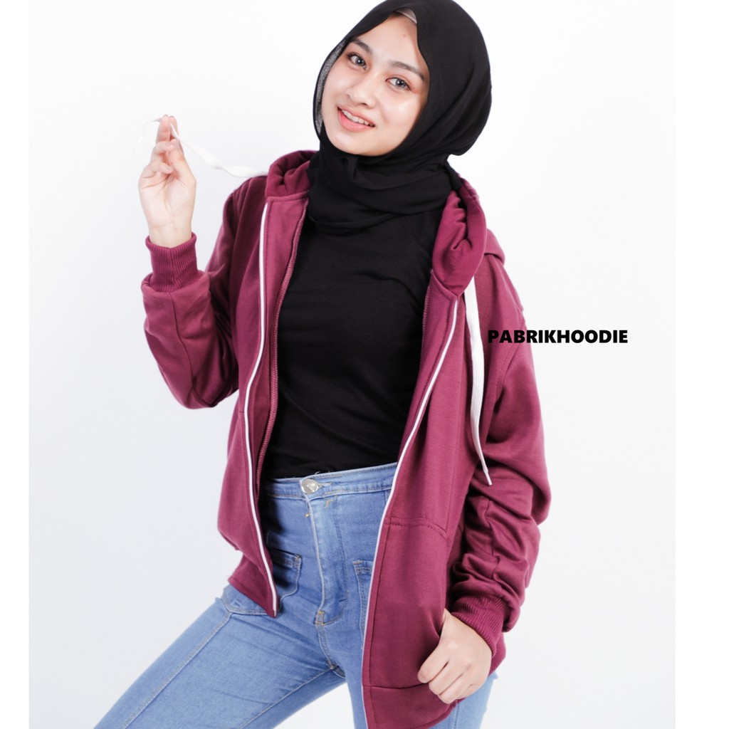 PABRIKHOODIE - JAKET HOODIE ZIPPER BURGUNDY POLOS {PRIA & WANITA} M - XXXL-3
