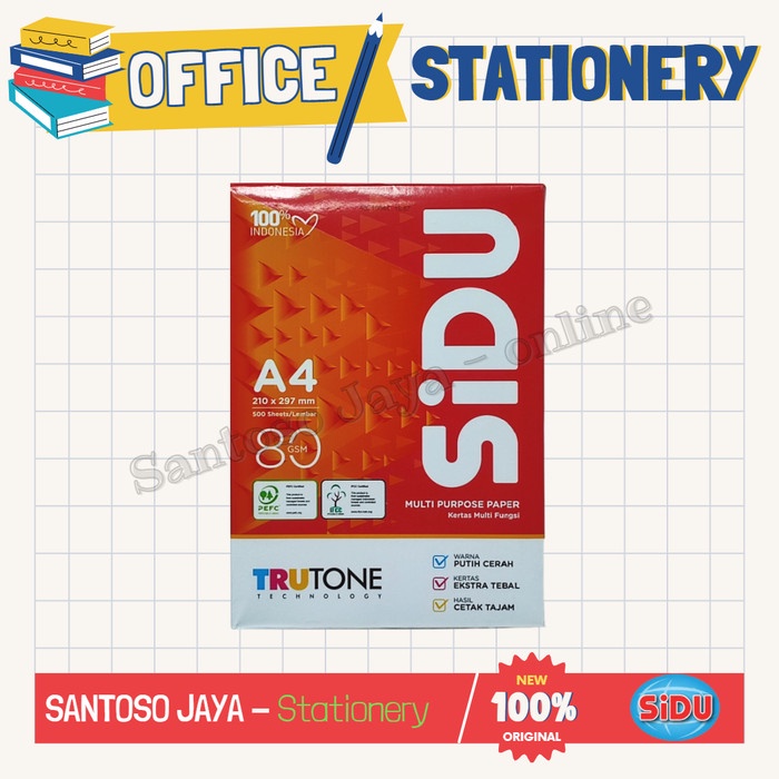 

Kertas HVS SIDU A4 80 GSM - HVS SIDU A-4 80 gram 210 x 297 mm - 1 RIM