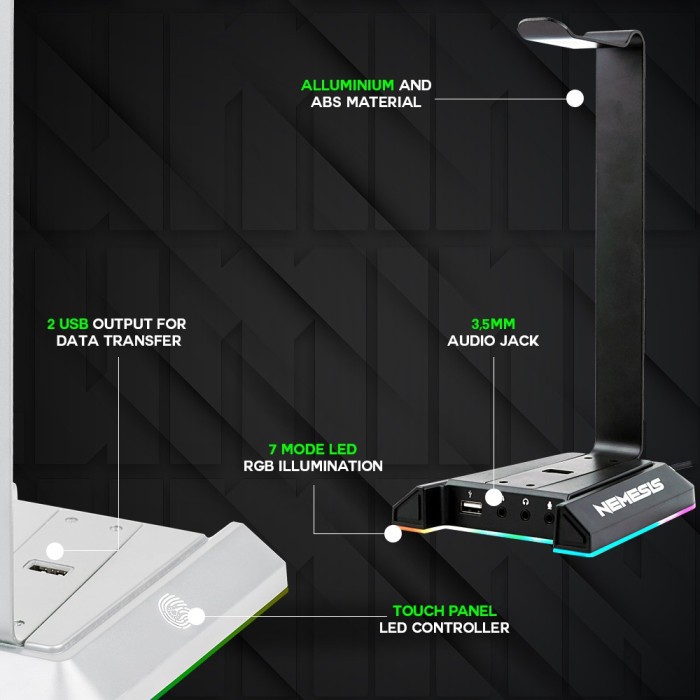 NYK Nemesis T10 LUMINATE T-10 Headset Stand RGB with Soundcard