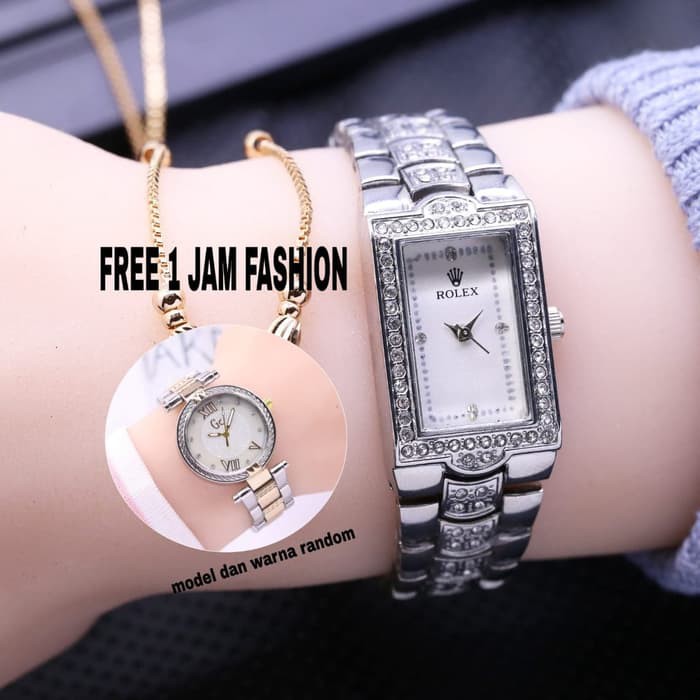 JAM TANGAN WANITA ROLEX ORI RANTAI FREE 1 JAM ADA 3 WARNA ANALOG CEWEK MURAH COD