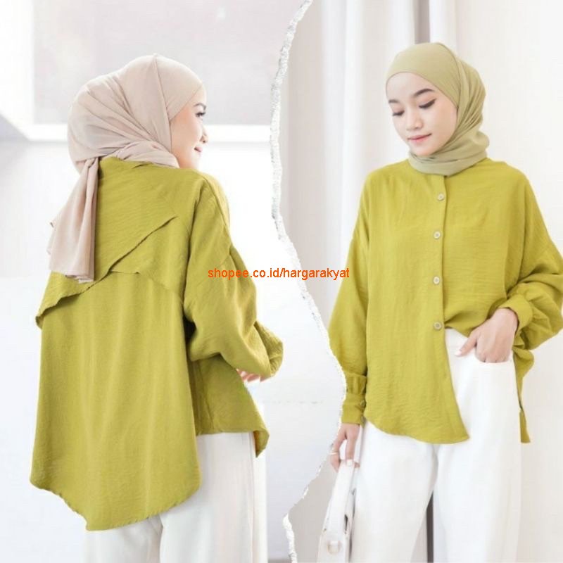 Luna Blouse Ruffle Airflow Cringkle OOTD Baju Atasan Wanita Oversize Terbaru Lengan Balon Ruffle Belakang