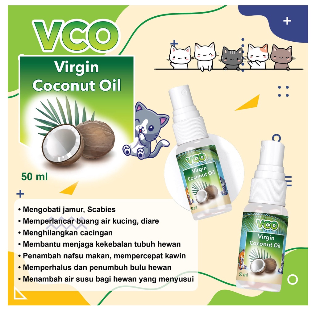 VIRGIN COCONUT OIL (VCO) OBAT JAMUR SCABIES CACING PENUMBUH BULU KUCING-50ML