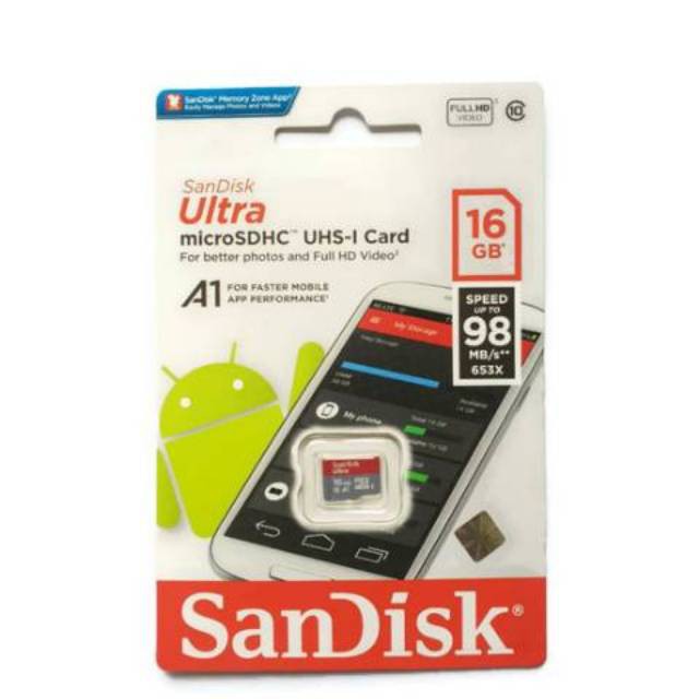 SANDISK MICROSD 16GB 98MBPS CLASS 10  MICRO SD 16GB 98MB/S ORIGINAL Non Adapter