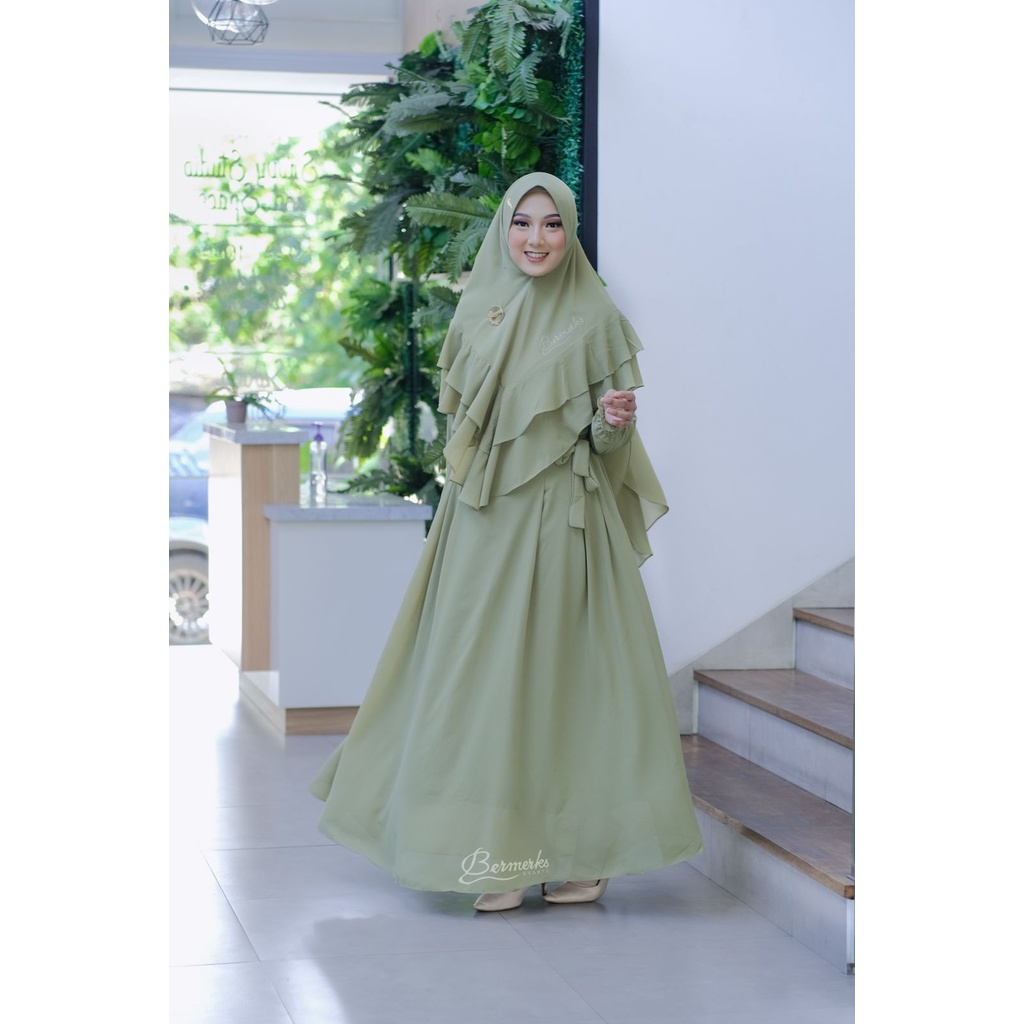 GAMIS FATIMAH BERMERKS SYARI CERUTY BABYDOLL SET KHIMAR  CLODIA SET SYARI SYAFANA NAHLA baju muslim modis modern khimar antem hitam putih