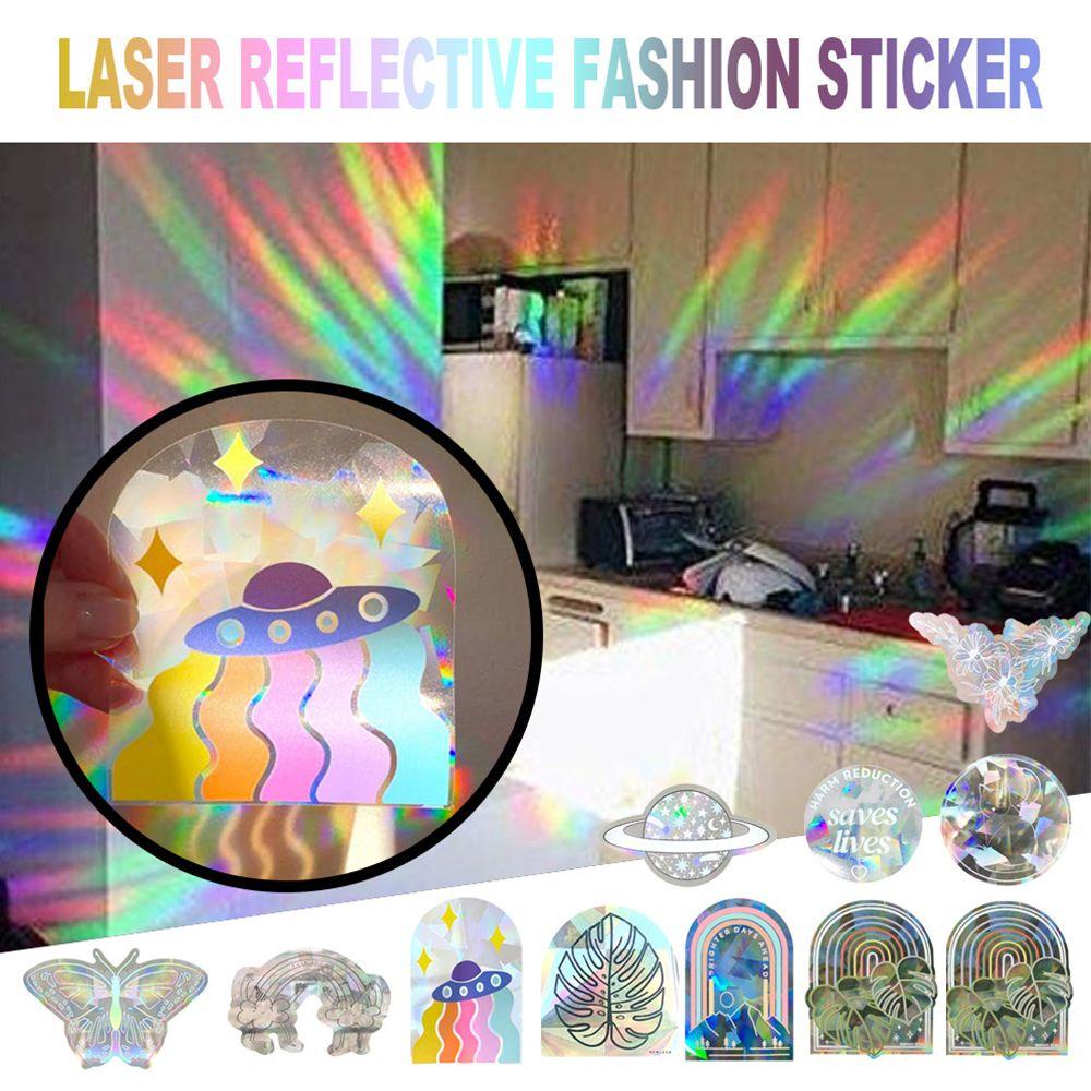 Populer Kaca Film Ruang Tamu Anti-Tabrakan Perekat Diri Laser Reflektif Pelangi Prisma Stiker