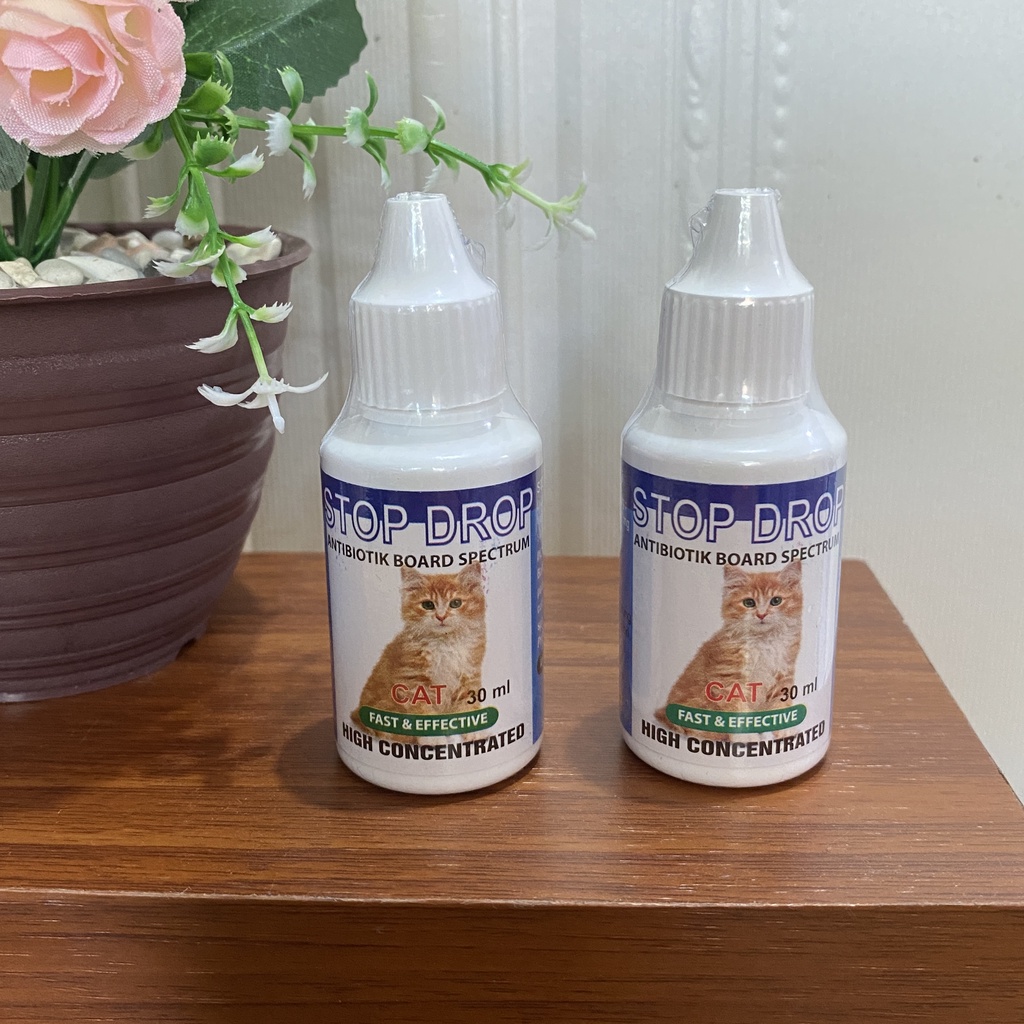 STOP DROP Antibiotik Obat Demam dan Gejala Virus Tetes Kucing Kitten 30ml