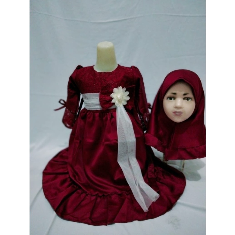 GAUN MUSLIM BABY SET HIJAB MAWAR