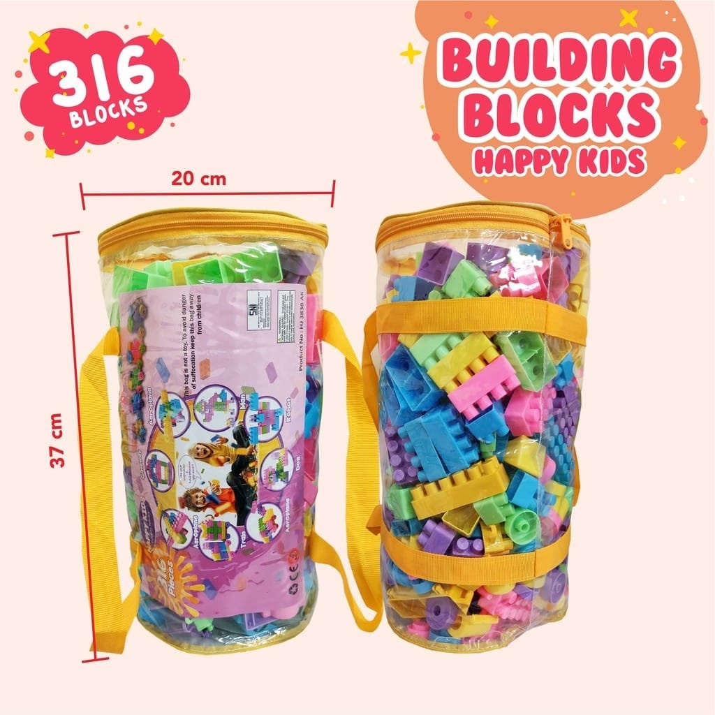 Mainan Edukasi Building Blocks Bricks Happy Kids Isi 60/65/126/216/316 PCS - Balok Susun - Block SNI