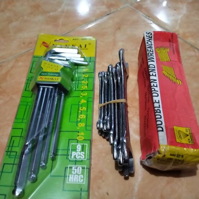 *SATU PAKET*-Kunci L Panjang BALLPOINT 9 Pcs & Kunci Sok 6 - 22 Set-*(COD)bayar ditempat*