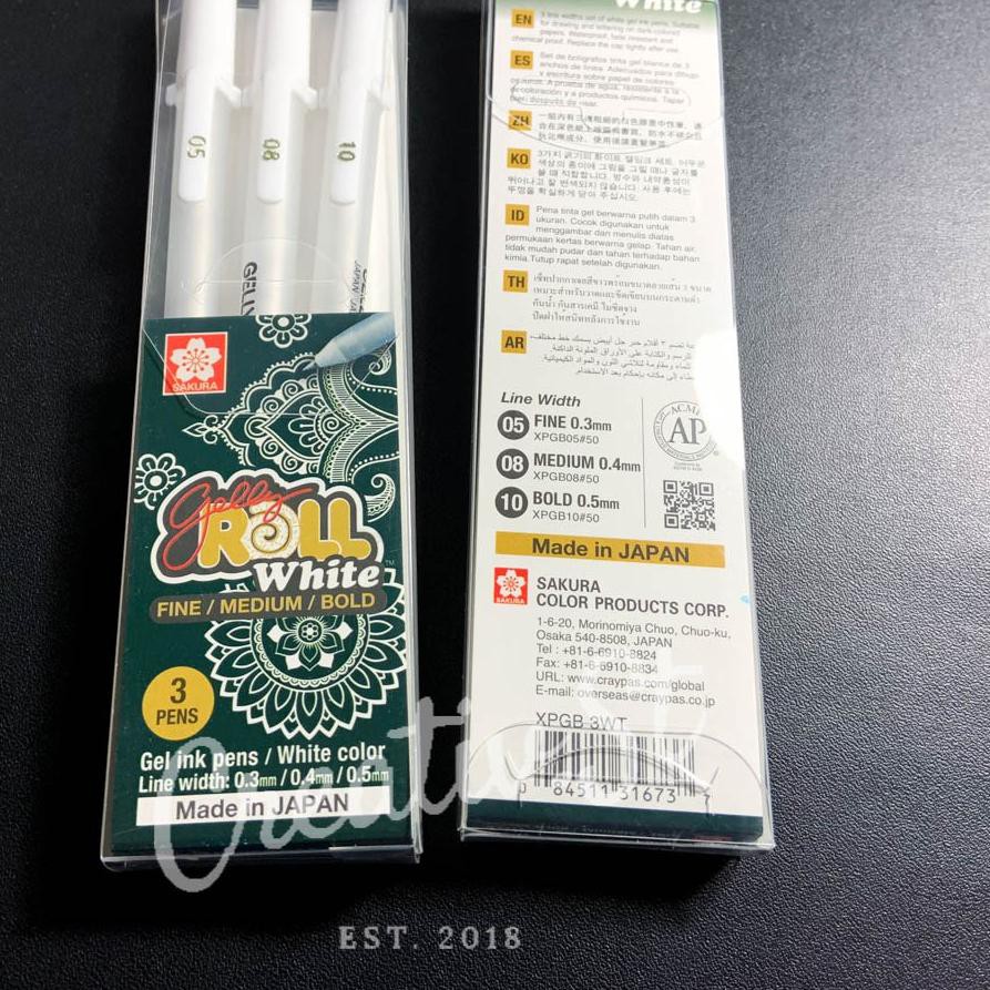 

BIG SALE!! (nke-1272) Sakura Gelly Roll White Gel Ink Set 05 08 10 (SET 3 Pcs)