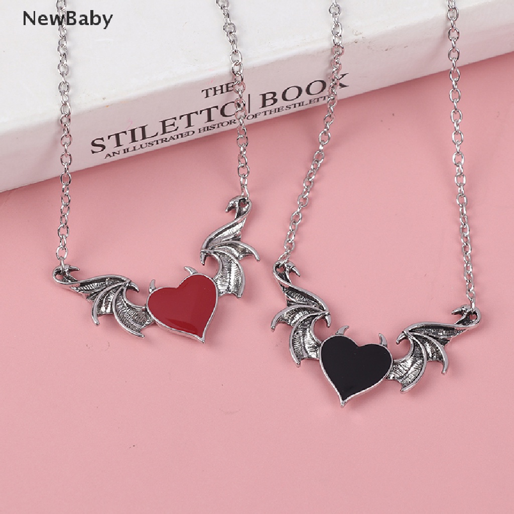 Kalung Liontin Bentuk Hati Sayap Kelelawar Gaya Punk Untuk Wanita