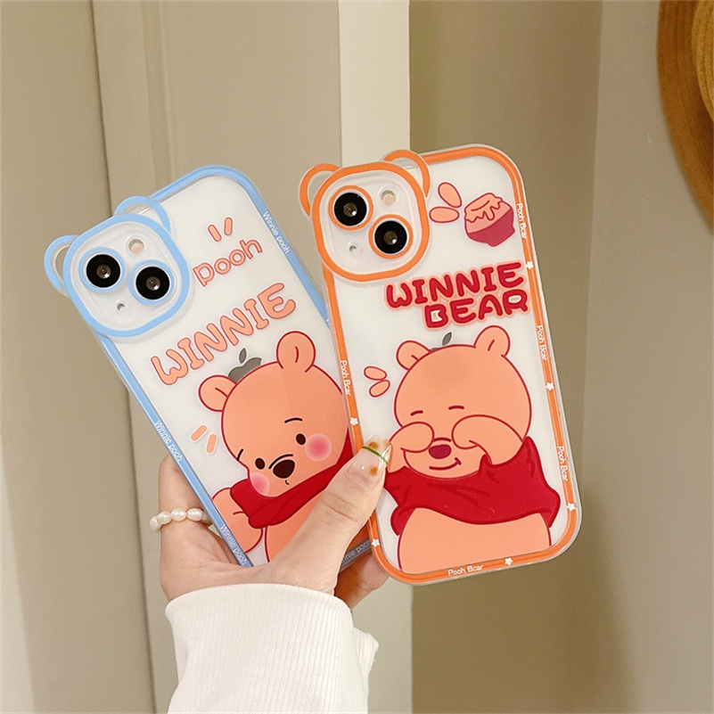 Soft Case Pelindung Kamera Transparan Motif Beruang Tahan Banting Untuk iPhone 14 13 12 11 Pro Max X Xr Xs Max SE 8 7 6 6s Plus
