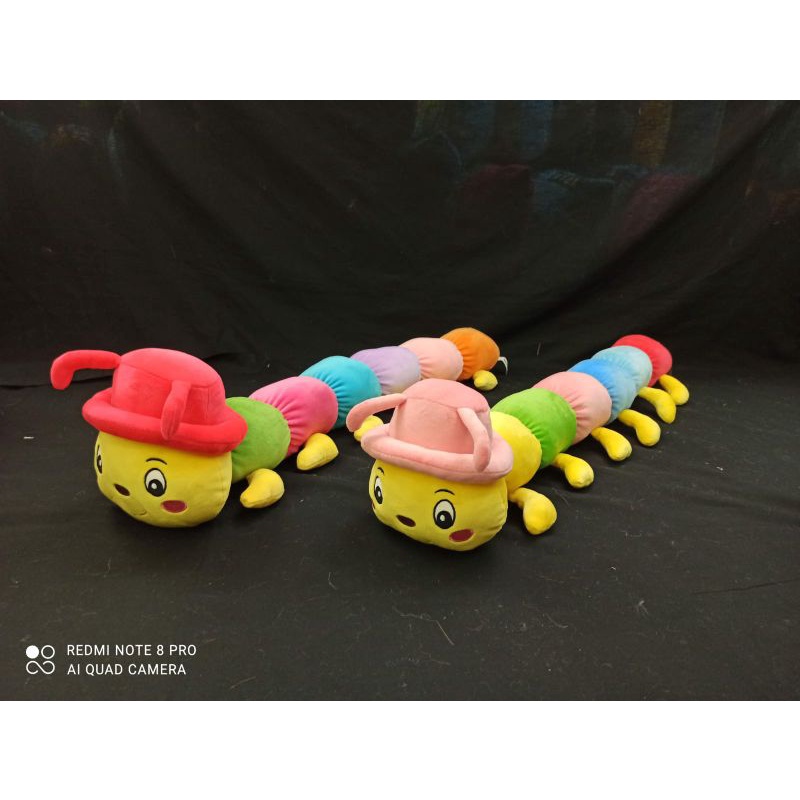 Boneka mainan anak hewan binatang badan panjang kaki banyak ulat bulu si caterpillar dengan topi SNI