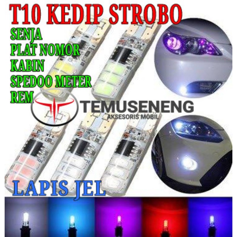 Lampu Strobo Kedip Motor Mobil T10 tancap W5W Led Gel 6 Smd Sein Sen Senja Plat Nomor Spedometer Kabin