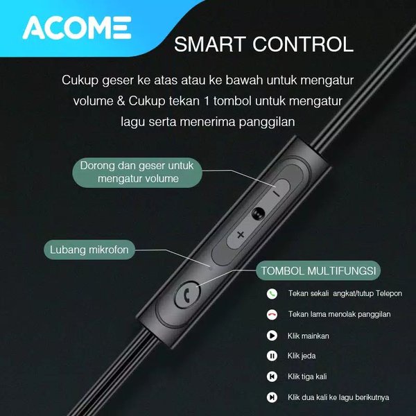 ACOME Wired Earphone Semi In Ear Headset Super Bass AW05 Garansi Resmi