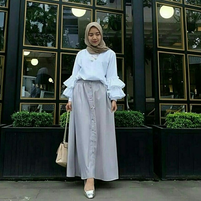 pakaian Gaun muslim ibu islami sdf setelan st set MIEKE ABU / baju wanita dress blouse hijab muslim