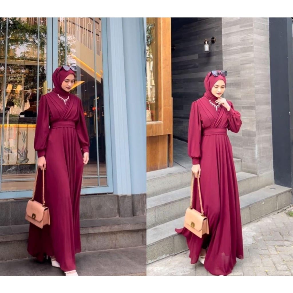 Theresa Maxy gamis ceruty full furing LD 105- Gamis Wanita Busui Friendly