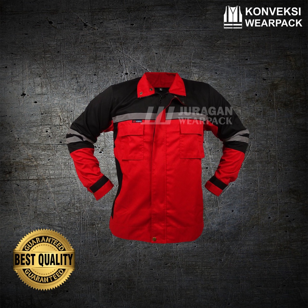 Wearpack Safety Terbaik Model Semijaket Warna Merah Kombinasi Hitam