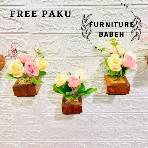 FURNITURE HIASAN RANGKAIAN BUNGA MAWAR PEACH SET POT GONI DAN POT TEMPEL DINDING BUNGA PLASTIK ARTIFICIAL HIASAN SERBAGUNA