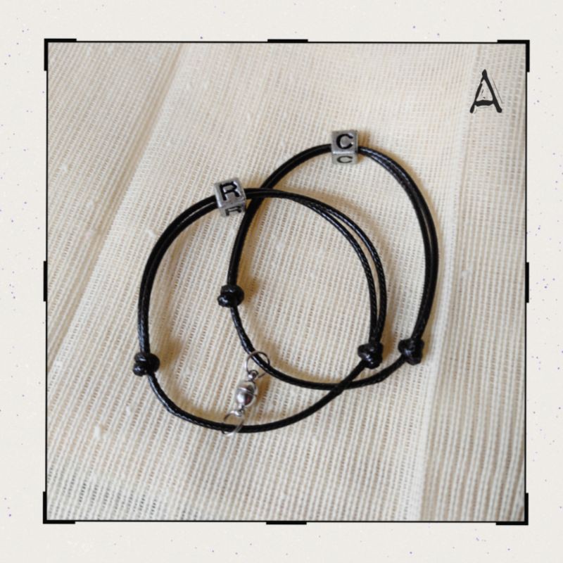 (DAPAT 2 GELANG) Gelang Couple Magnet Besar Tali Waterproof 1,5mm Huruf KOTAK