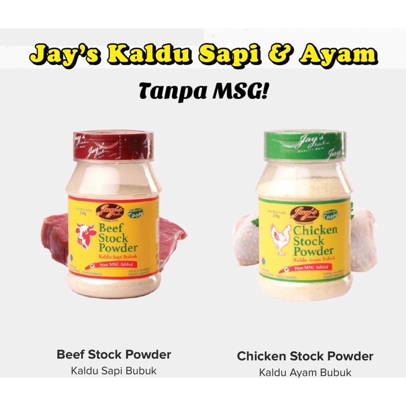 

Jays Beef stock powder / Jays chicken stock powder / bubuk kaldu sapi / bubuk kaldu ayam non msg