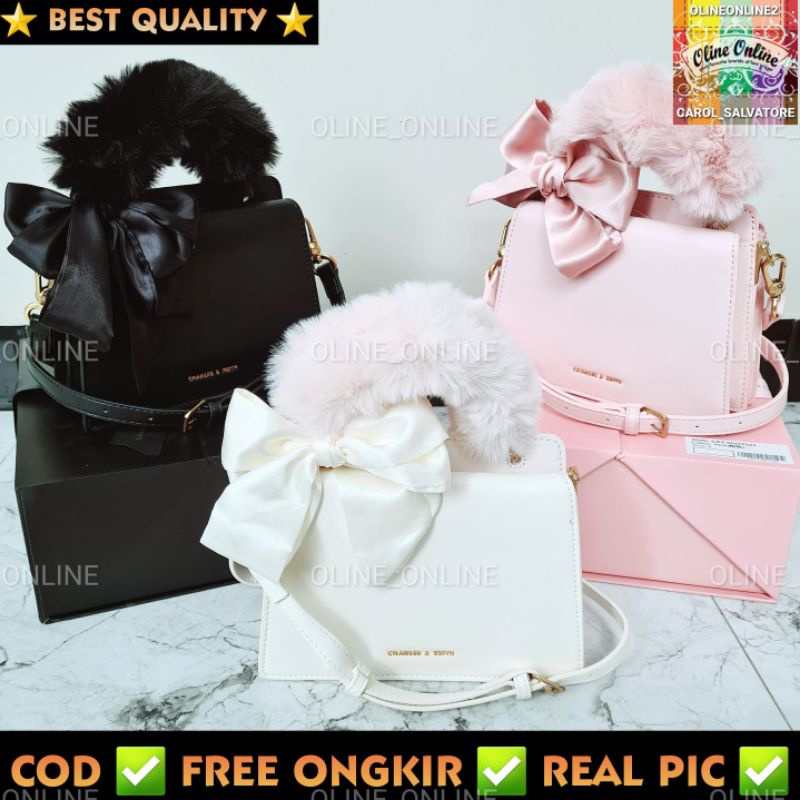 Tas giftset fur handle bulu bulu pesta casual two compartment dengan tali panjang long strap bag gb gs with box kado hadiah mewah wanita pacar jinjing top handle ck cnk c&amp;k