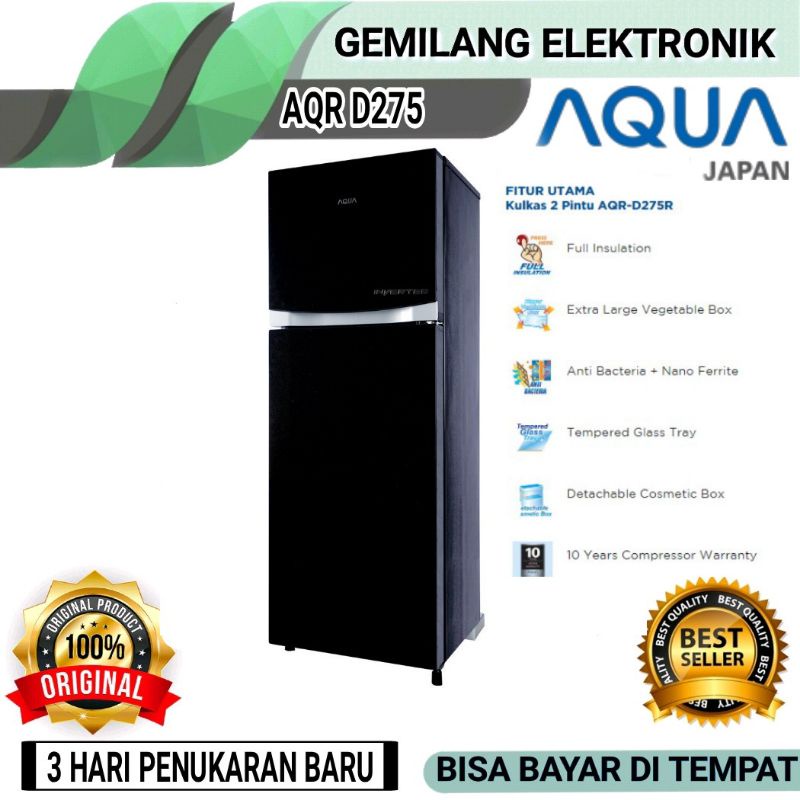 KULKAS 2PINTU AQUA INVERTER AQR D275 R