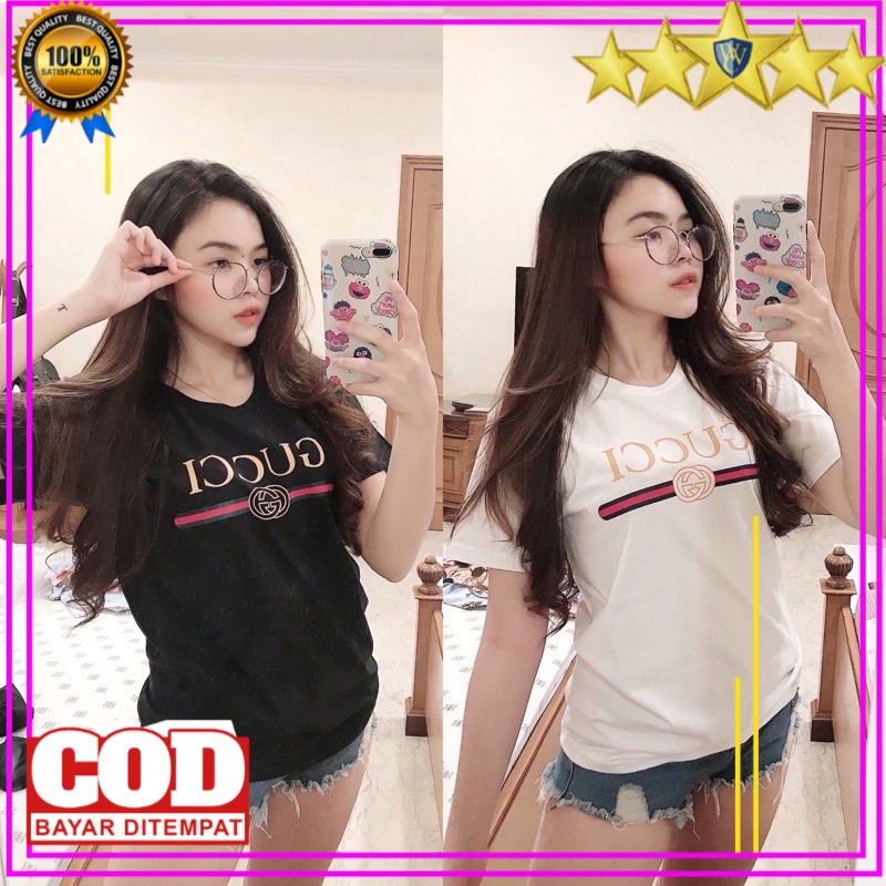 CUANATION KAOS WANITA PREMIUM COMBED 30S BAJU PAKAIAN CEWEK LENGAN PENDEK ,URAH GUCCII COD FREEONG