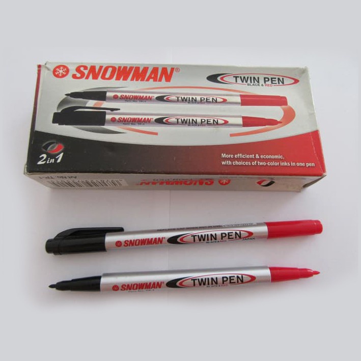 SNOWMAN Twin Pen - spidol warna hitam dan merah