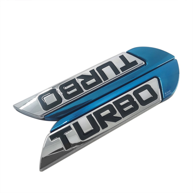 2pcs Stiker Emblem / Badge Logo TURBO Universal Bahan Metal Untuk Dekorasi Fender Body Mobil