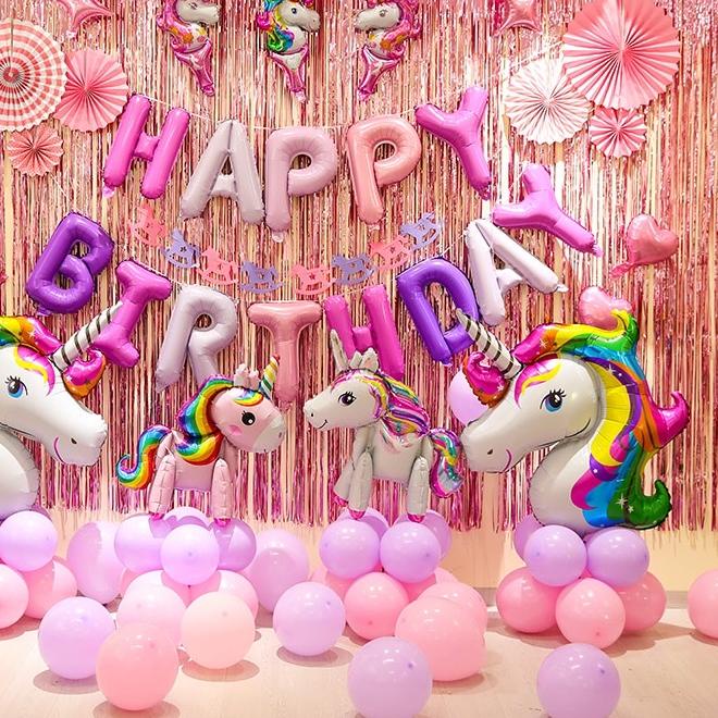 ™ dekorasi ulang tahun tirai pink unicorn anak ♔