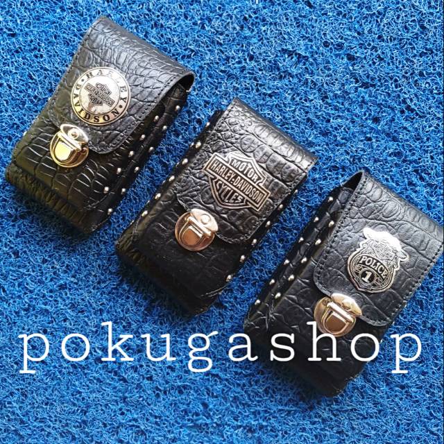 Dompet hp kulit asli logo harley davidson dan police double