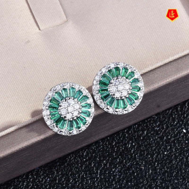 [Ready Stock]Cold Style French Retro Green Gem round Earrings