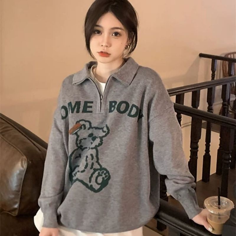 Some Body Sweater Zipper Wanita Oversize | Sweater Kpop Oversize | Sweater Style Korea Oversize | Sweater Korean Style