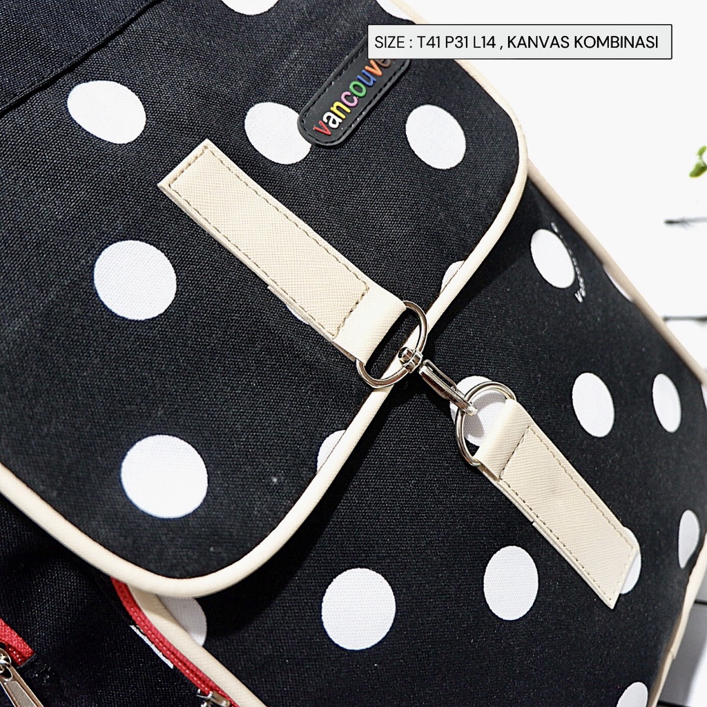 (COD) Free Ongkir 12 12 Tas Backack Ransel kantong polkadot Bahan kanvas Buat Cewek Murah Meriah