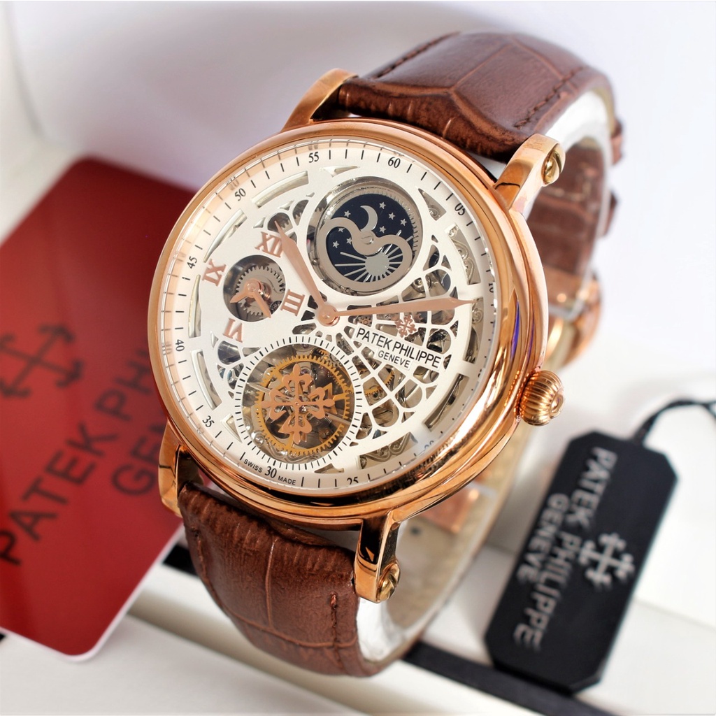 JAM TANGAN PRIA PATEK PHILIPE DOUBLE TIME AUTOMATIC LEATHER 