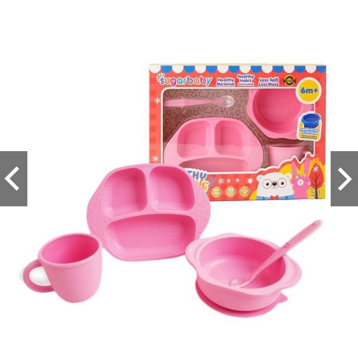 Sugar Baby Healthy Stainless / Silicone Feeding Set / perlengkapan makan bayi MPASI isi 3Pcs dan isi 4pcs 6m+