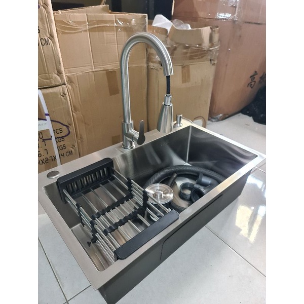 KITCHEN SINK / Bak cuci piring stainless SUS304 tebal 3MM 75cm x 45cm PAKET LENGKAP