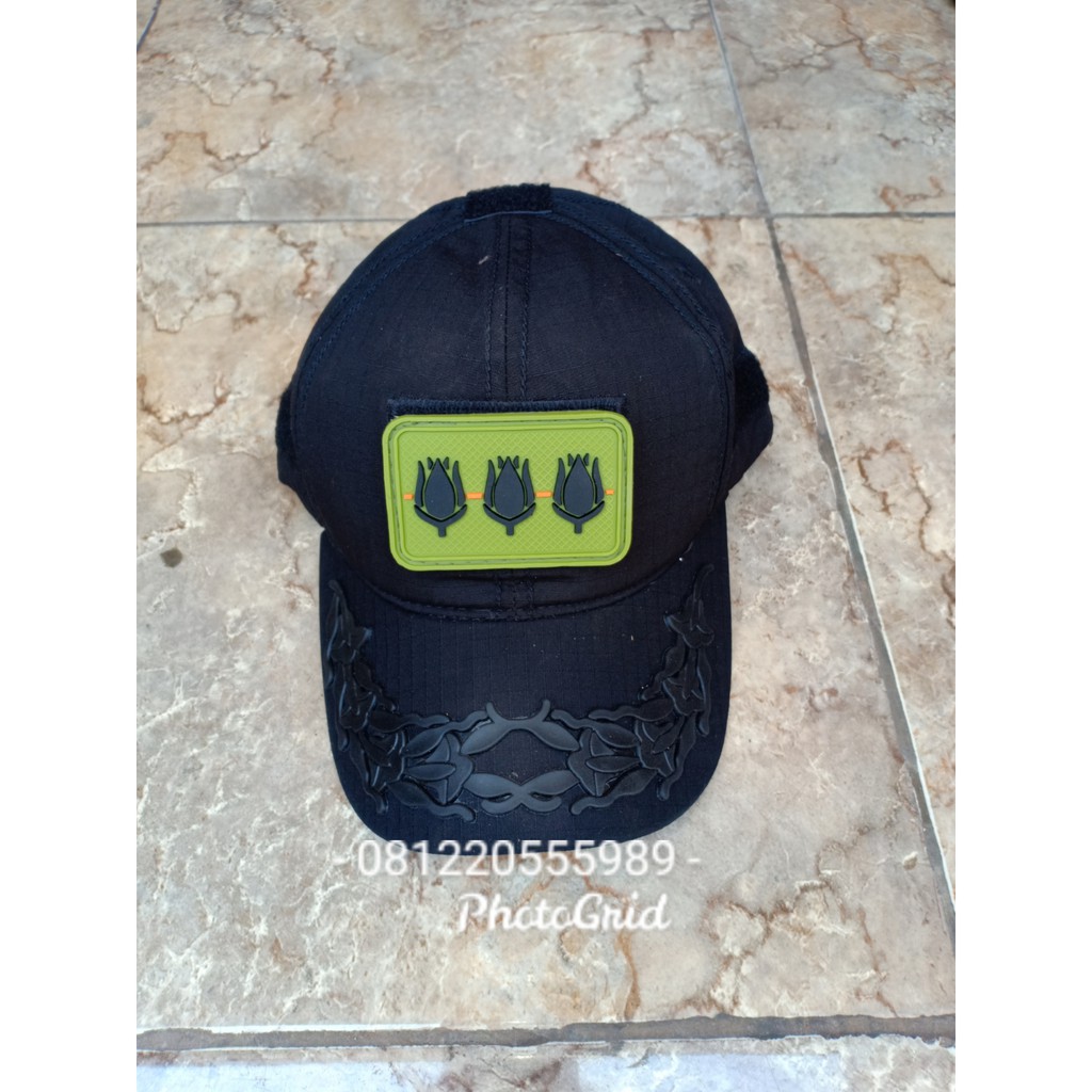 Topi pamen TNI AD hitam free patch rubber melati tiga