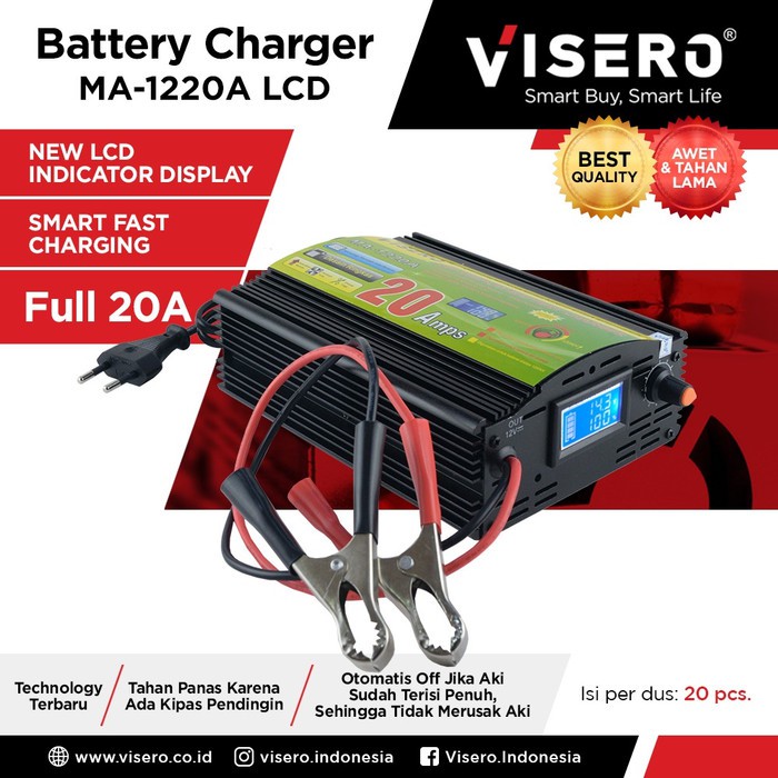 Battery Charger / Charger Aki 12V 20A LCD Visero (MA-1220A)