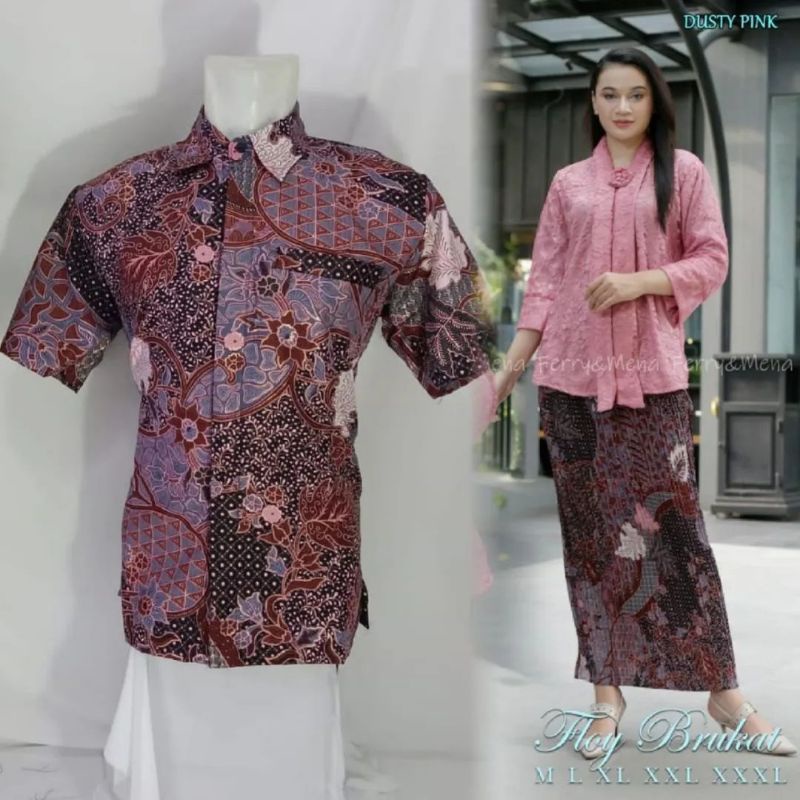 IndahKebaya • COUPLE KEBAYA FLOY BROKAT DAN KEMEJA BATIK PRIA / KEBAYA FLOY KUTUBARU JUMBO LD 100 110 120 130 / KEMEJA CASUAL PRIA BATIK KONDANGAN / COUPLE BAJU WANITA MODERN / MOCCA GOLD DUSTY MAROON WARDAH NAVY SILVER LAVENDER  PUTIH HITAM HIJAU