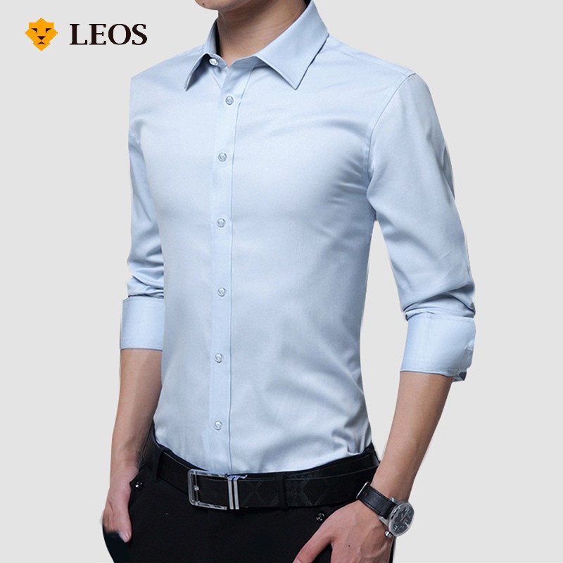 

LEOS Original Kemeja SlimFit Murah Lengan Panjang Kerja / Kasual Fashion Pria Polos Bahan Agak Licin