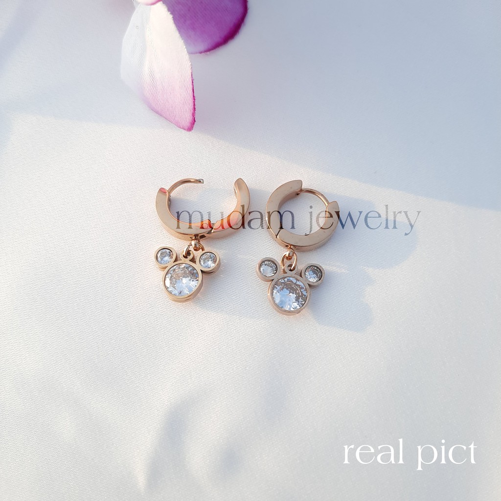 Anting Jepit Titanium Mouse Diamonds Artifisial Tersedia Warna Rosegold dan Gold