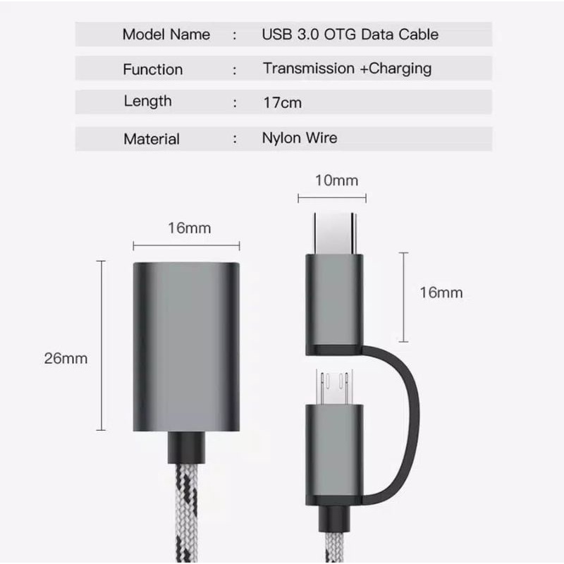 OTG 2 IN 1 Micro USB Dan Type C / Kabel OTG Fast Transfer Data Disk Mouse
