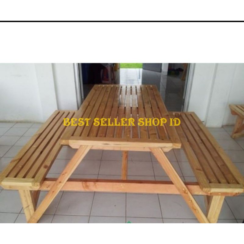 Meja Sambung Meja Piknik Kayu Jati Taman Cafe Outdoor
