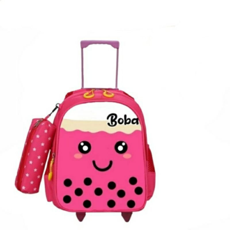 Tas Ransel Troli BOBA/Tas Ransel Anak Sekolah TK-SD/Troly Dorong anak Perempuan free Pouch