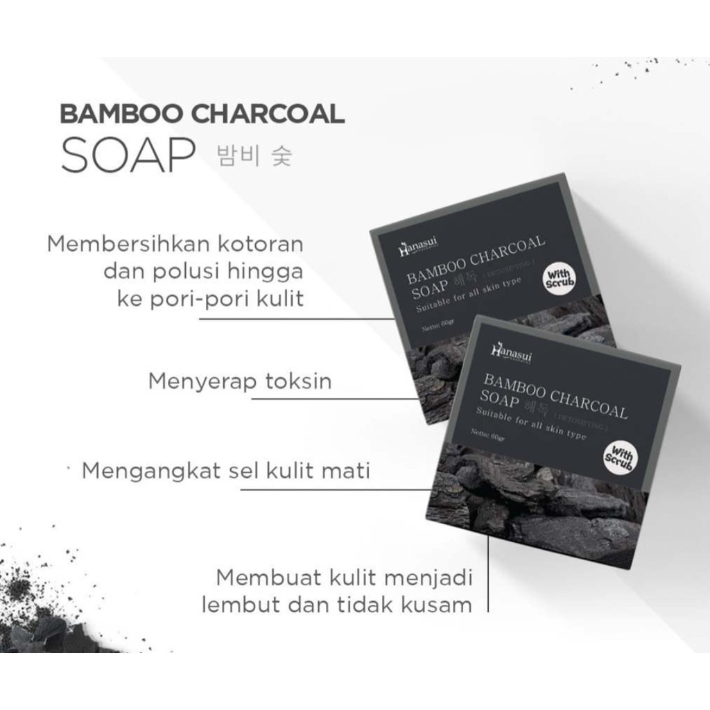 Sabun Pria Hanasui Charcoal Soap Sabun Arang Bambu Cuci Muka Pembersih Wajah Dan Badan Pria Sabun Scrub Hanasui Ori BPOM 9