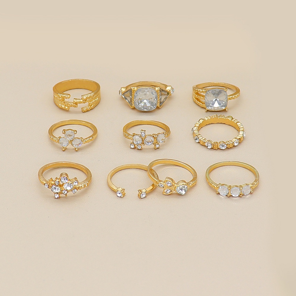 6pcs / set Cincin Jari Desain Geometri Asimetris Hias Berlian Imitasi Gaya Eropa Amerika